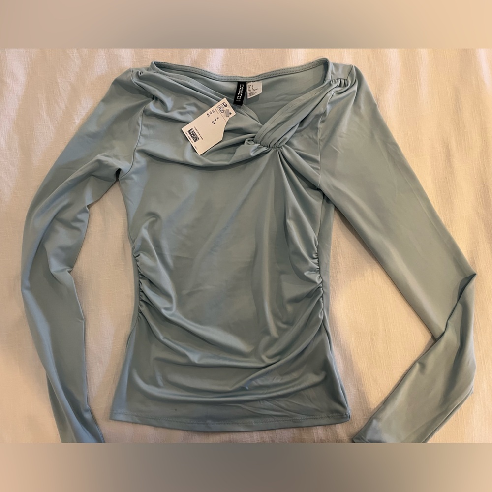 H&M Soft Blue Twist Detail Top